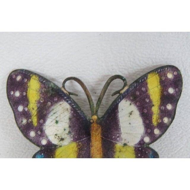 Cloisonne Style Metal Butterfly Brooch Pin Purple Yellow Blue Enamel 5197b For Sale - Image 4 of 8