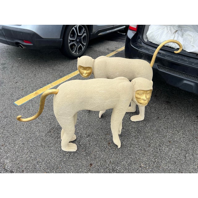1980 Texture Life Size Monkey Statues - a Pair. Incredible pieces made from the glamorous 80s Body length: 30 Body depth:...