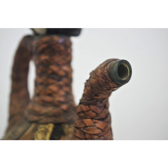 Brown Glass Bottle Covered in Rope of Leather and Hair, 1950s For Sale - Image 8 of 11