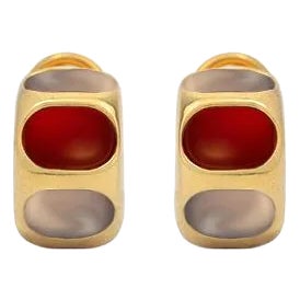 Carnelian and Chalcedony Huggies, A Pair For Sale