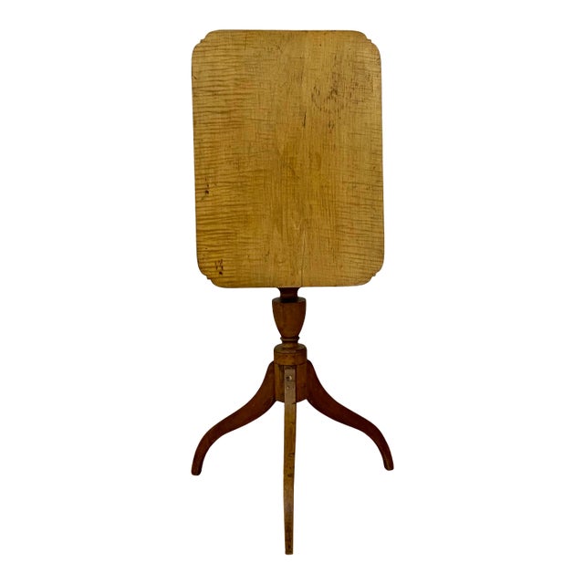 18th to 19th Century American Curly Maple Tilt Top Candlestick Table For Sale