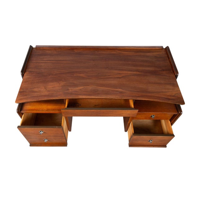 Wood 1960s Mid-Century Mainline Hooker Floating Walnut Desk For Sale - Image 7 of 10