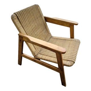 Italian Armchair with Woven Seat, 1960s For Sale