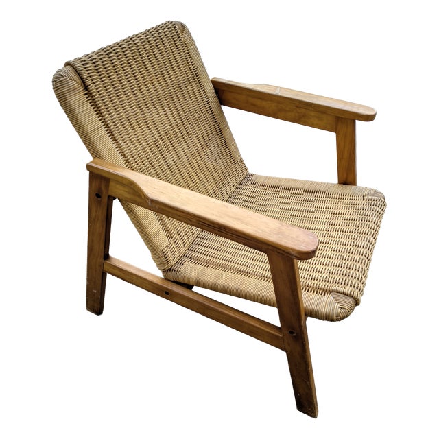 Italian Armchair with Woven Seat, 1960s For Sale