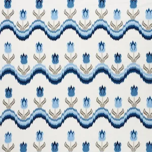 Schumacher Tulip Flamestitch Embroidery Fabric in Blue