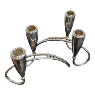 Mid-Century Modern Mexican 925 Sterling Modernist Candlesticks Signed - a Pair For Sale