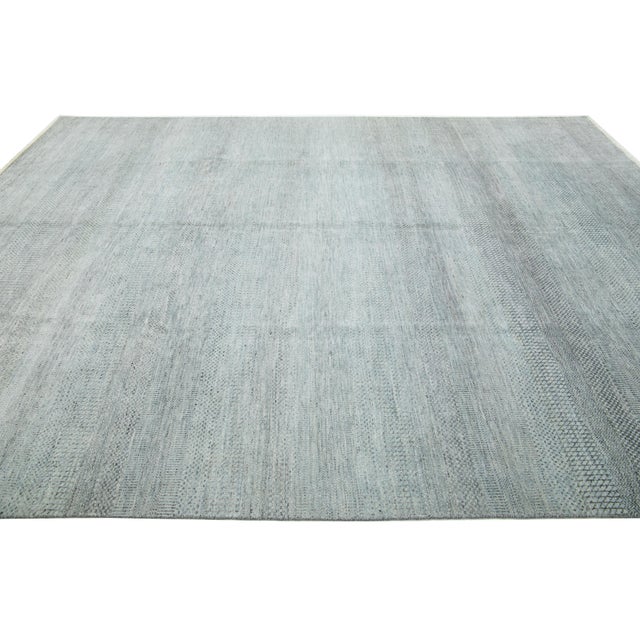 2020s Modern Savannah Wool Rug Handmade in Light Green With Geometric Pattern For Sale - Image 5 of 11