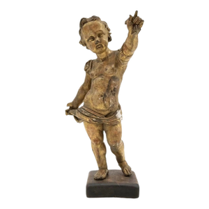 18th Century Carved Giltwood Putti Figure on Stand