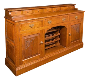 Large Antique Dresser Base, English Oak, Sideboard, Buffet, Wine Rack, Edwardian