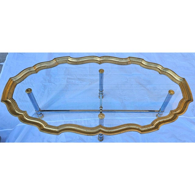 Late 20th Century Vintage Scalloped Brass and Polished Steel Chrome Glass Top Cocktail Table For Sale - Image 5 of 8