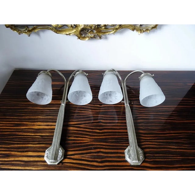 2 art deco wall lamps signed muller frères luneville high quality lamps from the paris of the 20s. Very fine bronze mounts...