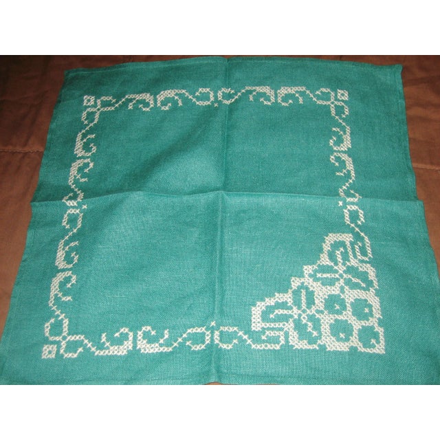 Vintage Linen Cross-Stitch Napkins - Set of 6 For Sale - Image 4 of 5