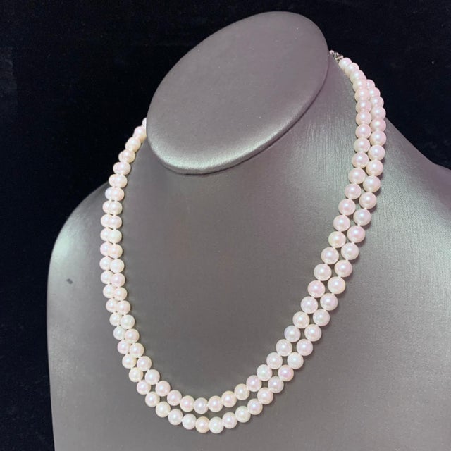 2010s Diamond Akoya Pearl 2-Strand Necklace 18k Gold Certified For Sale - Image 5 of 11