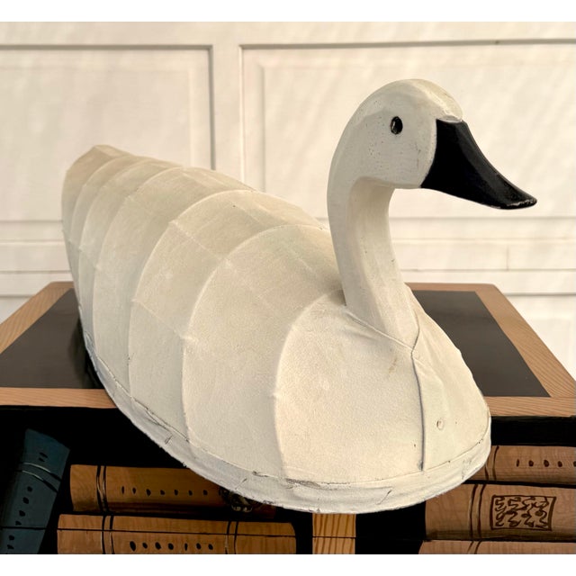 Rustic European Folk Art Swan Decoy Sculpture With Carved Wood Head and Canvas Over Wire Armature For Sale - Image 3 of 12