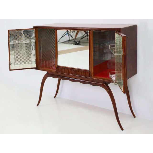 Mid-Century Modern Bar with Slender Legs and Mirrored Interior attributed to Guglielmo Ulrich, Italy, 1952 For Sale - Image 3 of 14