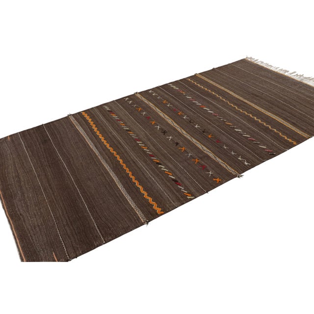 Rug & Kilim Vintage Moroccan Kilim Runner in Brown With Geometric Stripes From Rug & Kilim For Sale - Image 4 of 7
