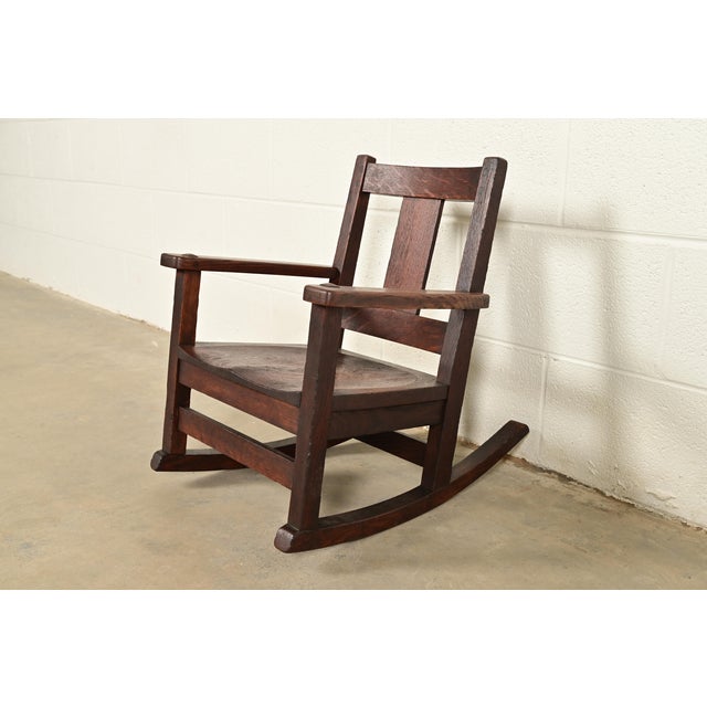 Limbert Antique Mission Oak Arts & Crafts Child's Rocking Chair, Circa 1910 For Sale - Image 14 of 14