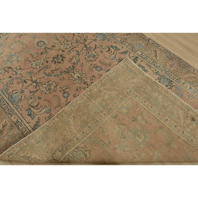 Tabriz Rug 6’4” X 9’9” Pink Wool Vintage Distressed Hand-Knotted Carpet For Sale - Image 14 of 15