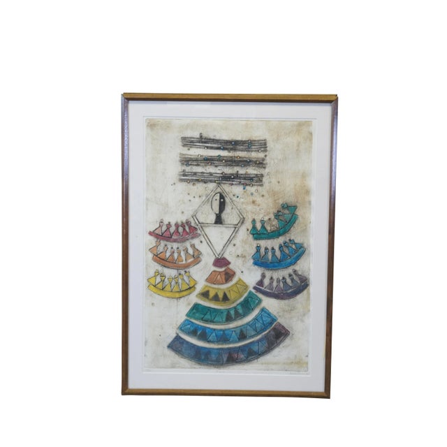 Vintage set of three (trio / triptych) engravings by Mary Davis. Circa 1977. Framed in Oak. Late Starters features three...