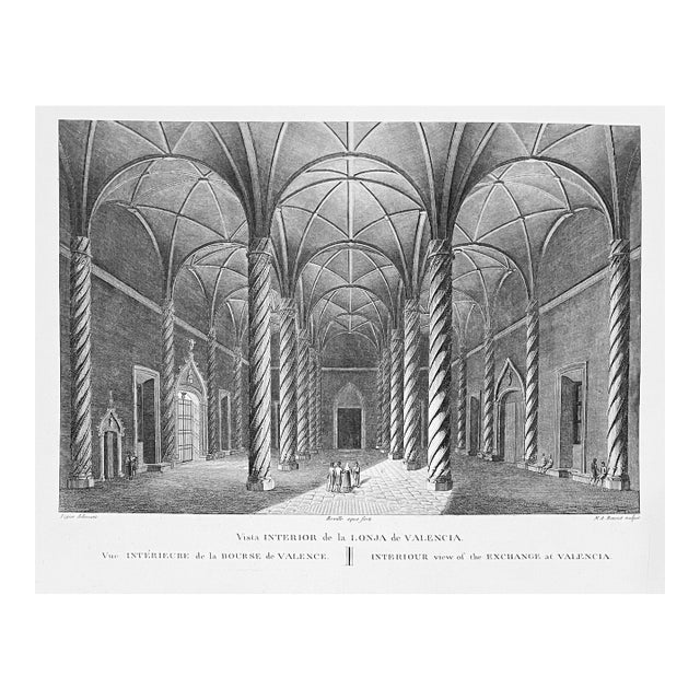 Antique Architectural Engraving of Valencia Spain For Sale