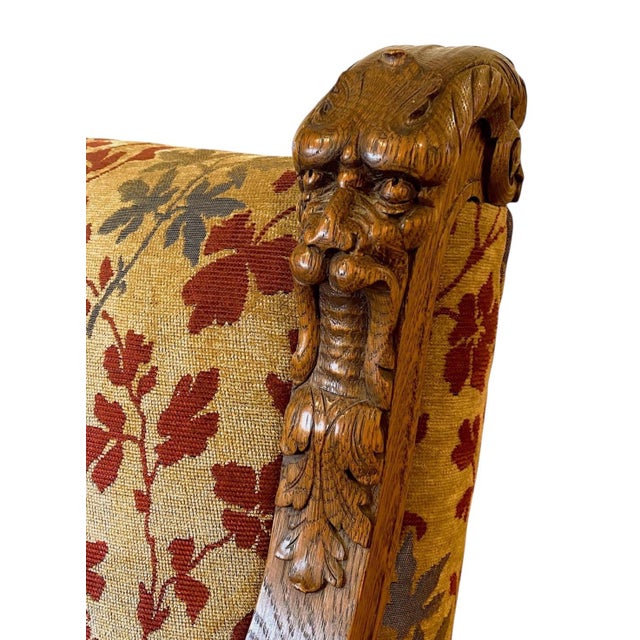 Victorian Early 19th Century Renaissance Revival Hand Carved Wooden Lions Head Chair For Sale - Image 3 of 5