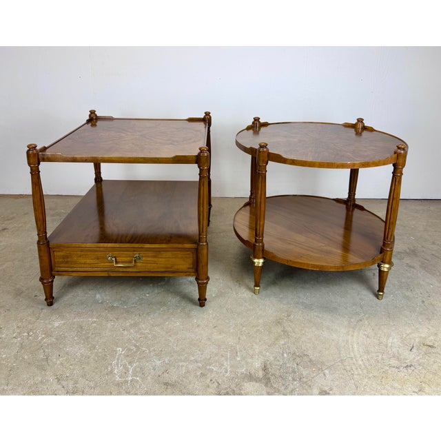 Vintage Baker Furniture French Regency Louis XVI Style Burled Walnut Two-Tier Side Table For Sale - Image 12 of 12