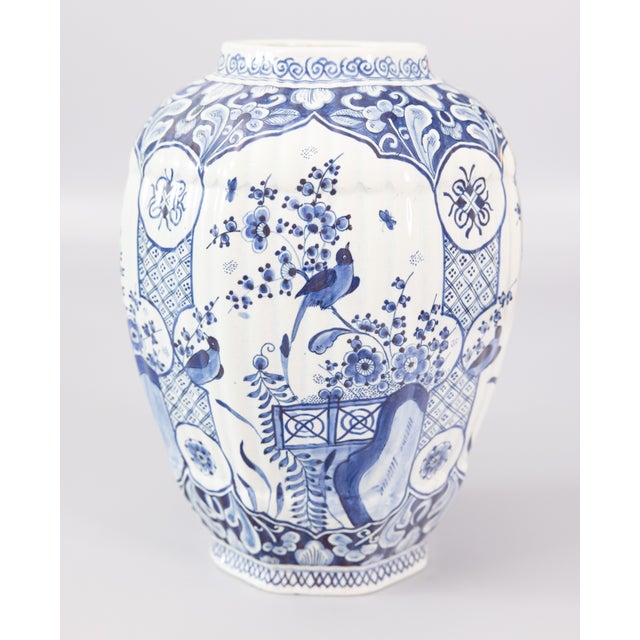 A lovely large antique Chinoiserie style Dutch Delft faience baluster vase by Boch Keramis, a well-known Belgian maker,...