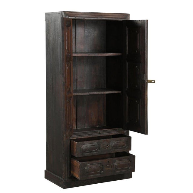 Antique Indian Carved Teakwood Armoire, Circa 1880 For Sale - Image 4 of 5