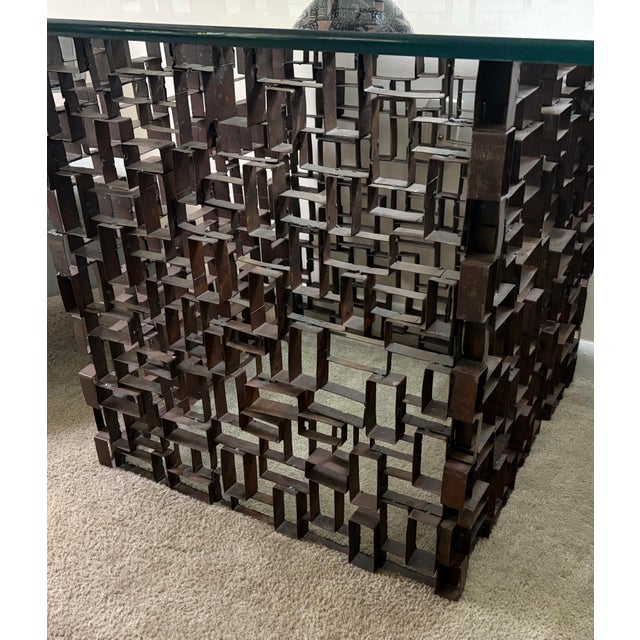 Vintage 1970s Brutalist Welded Steel Maze Table For Sale - Image 9 of 10