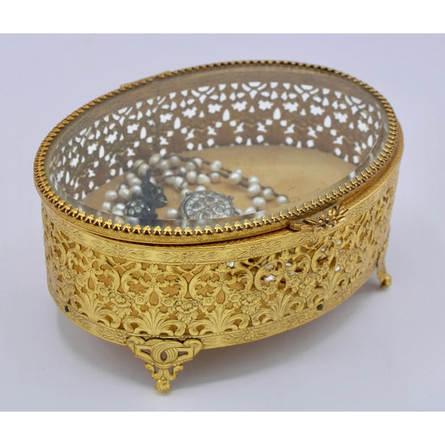 Vintage French Beveled Glass and Brass Jewelry Box For Sale - Image 11 of 12