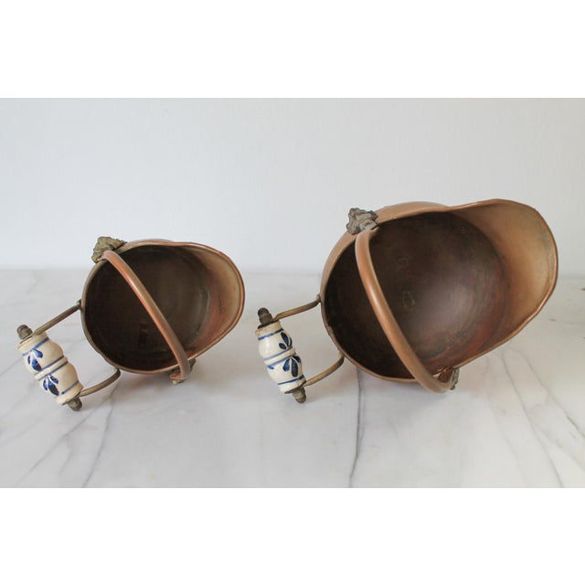 Copper Copper and Brass Scuttle Coal Bucket Lion Head Planters - A Pair For Sale - Image 8 of 14