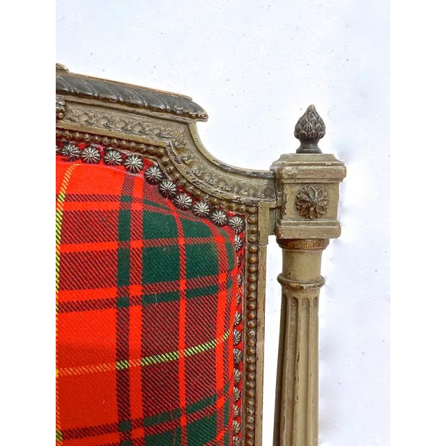 Pair of Antique Carved Red Tartan Armchairs For Sale - Image 10 of 13