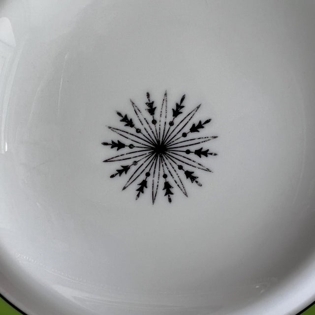 Ceramic 1980s 8 Ceralene “Directiore” green Limoges 10 1/4" dinner plates // A Raynaud et Cie // French porcelain // Made in France // French Empire For Sale - Image 7 of 10
