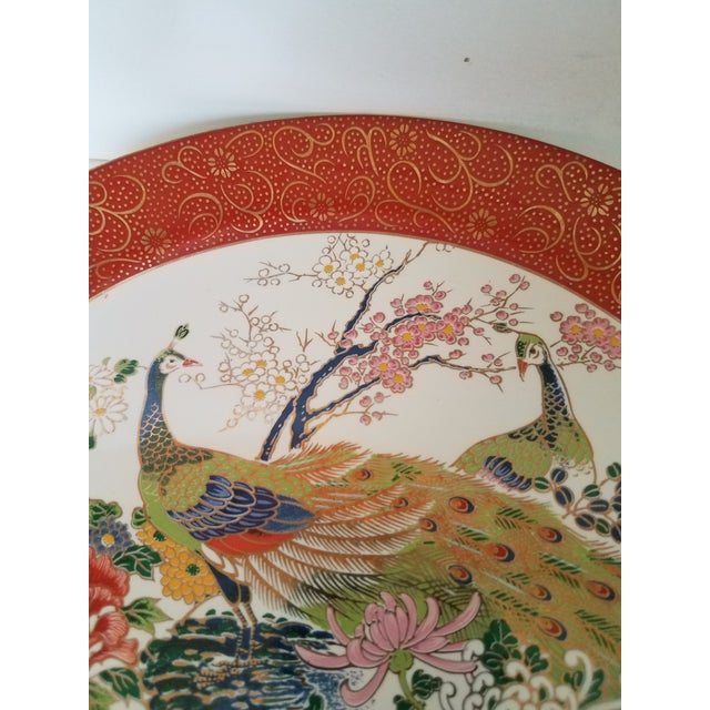 Vintage Japanese Satsuma double peacock & peony porcelain hand painted plated. Stunning enameled paint add to the beauty...