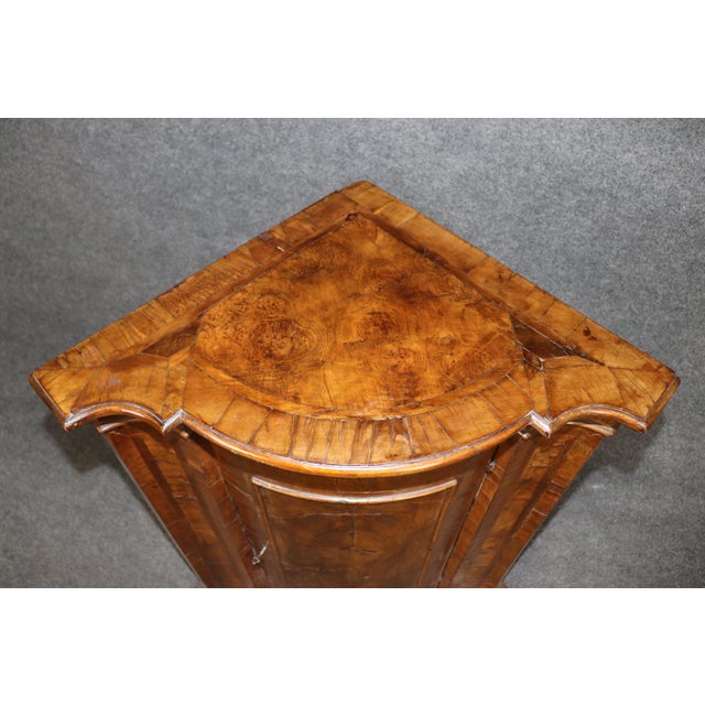 Brown Fine Antique 1780s Italian Burled Walnut Primitive Corner Cabinet Rustic Lock For Sale - Image 8 of 12