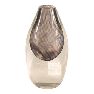 Swirled Gray Cased in Clear Art Glass Perfume Bottle For Sale