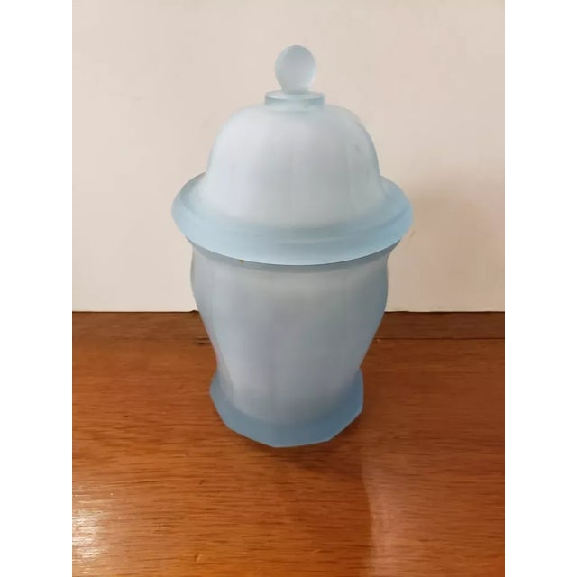 Vintage Indiana Glass Satin Frosted Baby Blue Glass Apothecary Lidded Ginger Jar For Sale In New Orleans - Image 6 of 7