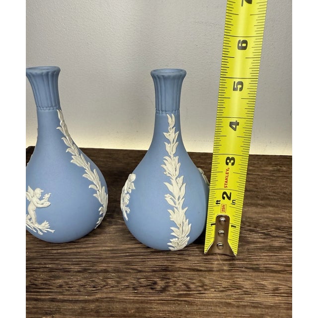 1990s Vintage Wedgwood Blue Jasperware 5.5” Bud Vase-Pair For Sale - Image 5 of 6