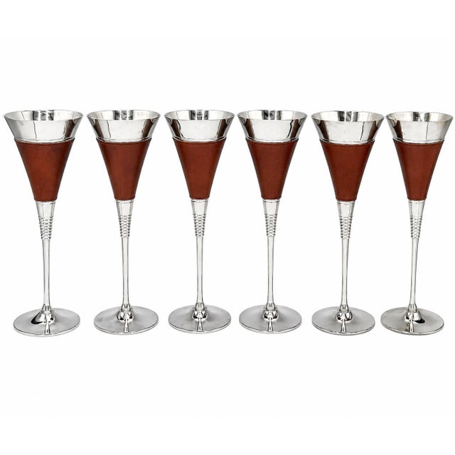 Vintage Brown Leather & Stainless Steel Ice Bucket, Glasses, Shaker & Bowl Set- 10 Pieces For Sale In Washington DC - Image 6 of 10
