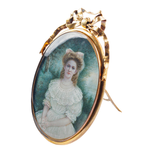 Late 19th Century Victorian French Hand Painted Miniature Portrait