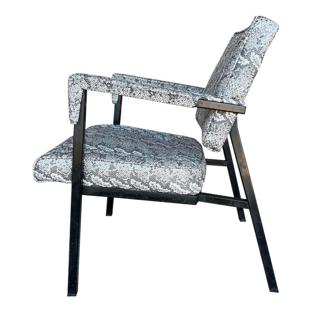 Faux Snake Skin and Metal Armchair by All-Steel Reupholstered Restored For Sale