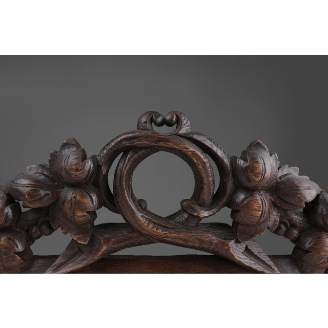 Rustic Antique Oak Pediment with Hand-Carved Oak Leaves, 1850 For Sale - Image 3 of 11