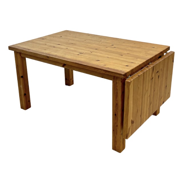 Mid Century Modern Scandinavian Solid Pine Dining Table + Drop Leaf Expandable, C. 1970's For Sale