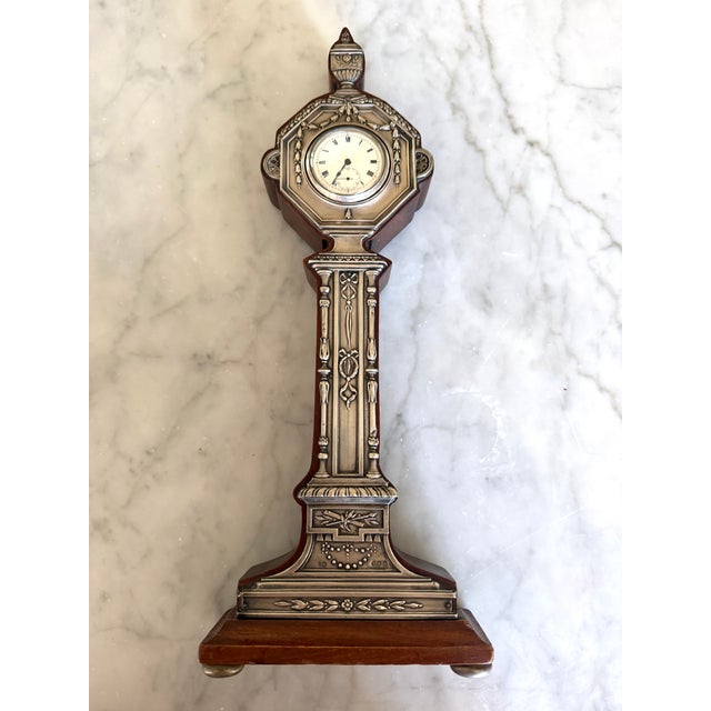 Early 20th Century Early 20th Century Art Deco Sterling Silver & Wood Mantel Clock For Sale - Image 5 of 8