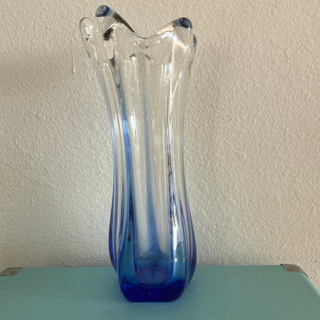 Mid-Century Modern 1960s MCM Blue and White Glass Swung Vase, Perfect Condition For Sale - Image 3 of 8