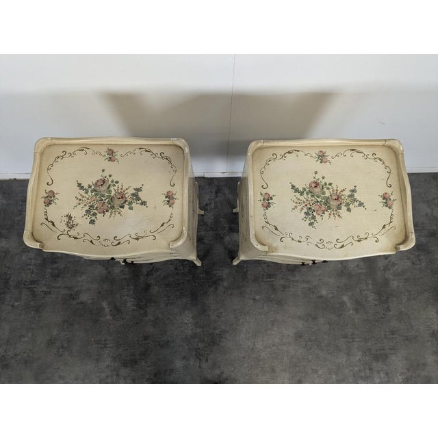 Louis XV Style Hand-Painted Bedside Tables, Set of 2 For Sale - Image 3 of 5