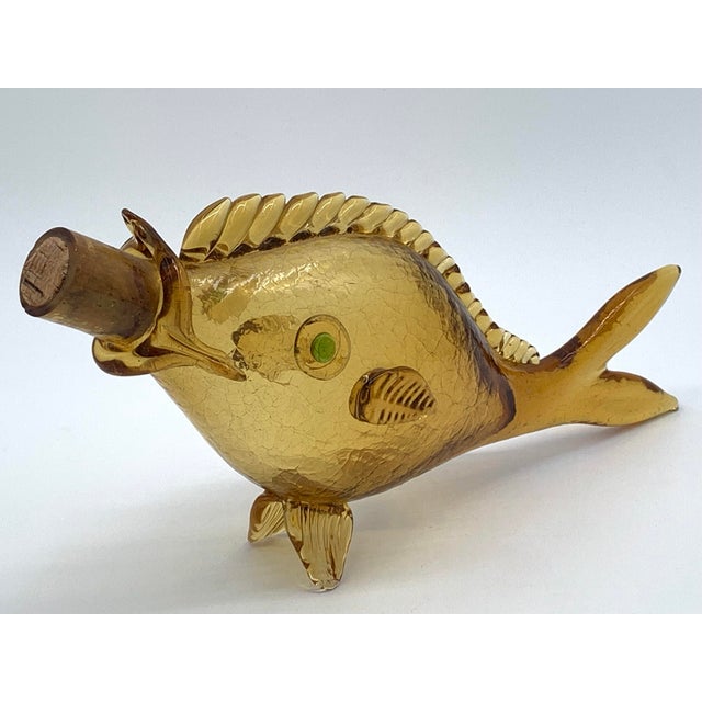 1960s Orvieto Crackle Glass Fish Decanter For Sale - Image 5 of 5