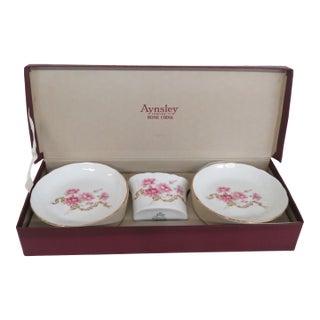 Aynsley England Bone China 3pc Boxed Set Pink Carnation Motif Gold Trim 4955b For Sale
