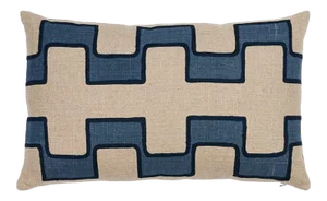 Schumacher Dixon Embroidered Print 25" Lumbar Pillow in Blue