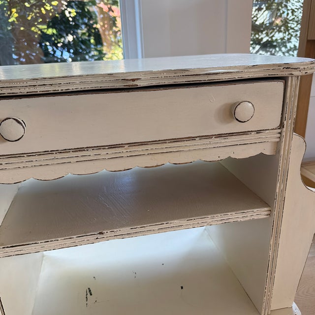 Ivory Vintage Painted Cream Nightstand/Side Table With Drawer & Open Storage For Sale - Image 8 of 11